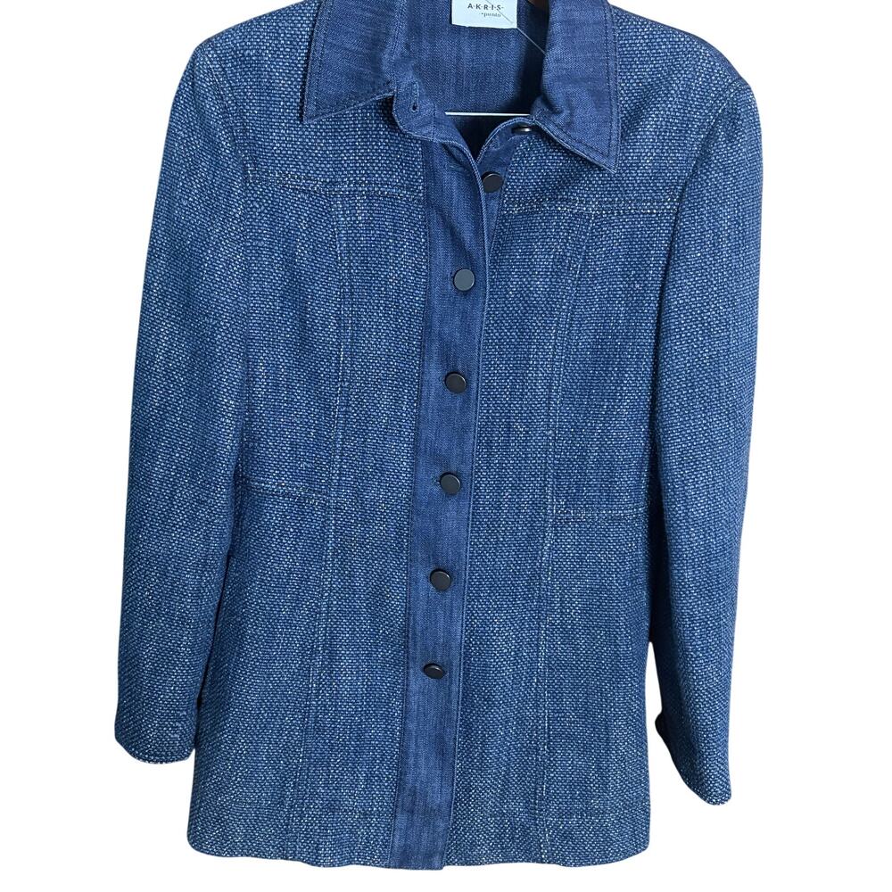 Akris Punto Textured Denim Jacket US 4 Blue Button Front Tailored Blazer
